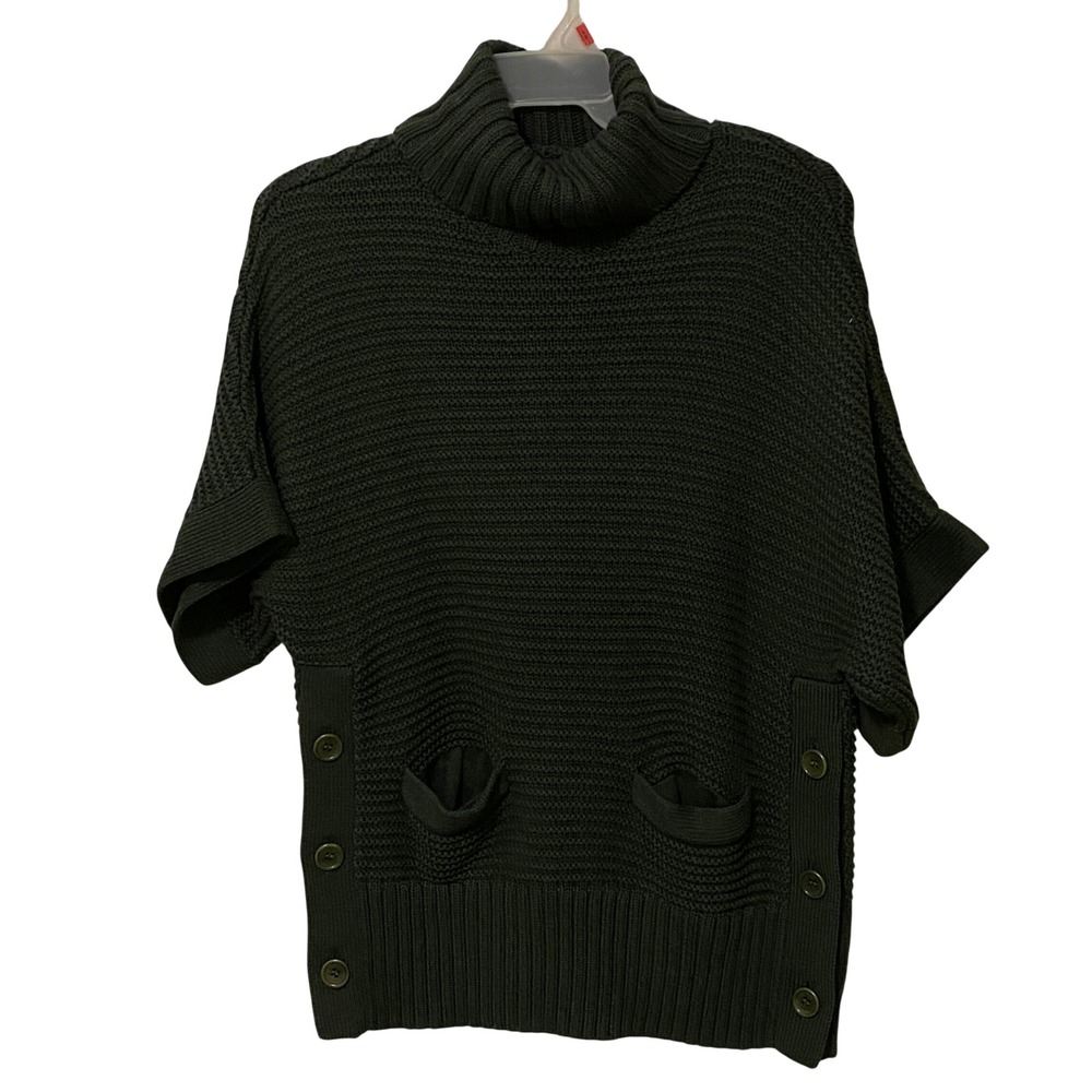 Cabincore Poncho Style J Crew Short Sleeve Turtleneck‎ Sweater Forest Green XXS